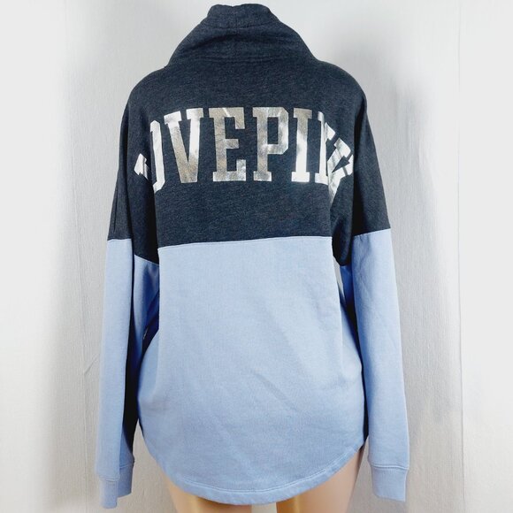 PINK Victoria's Secret Womens Periwinkle Grey Blk Varsity Cowl Neck Sweatshirt M - Picture 14 of 16